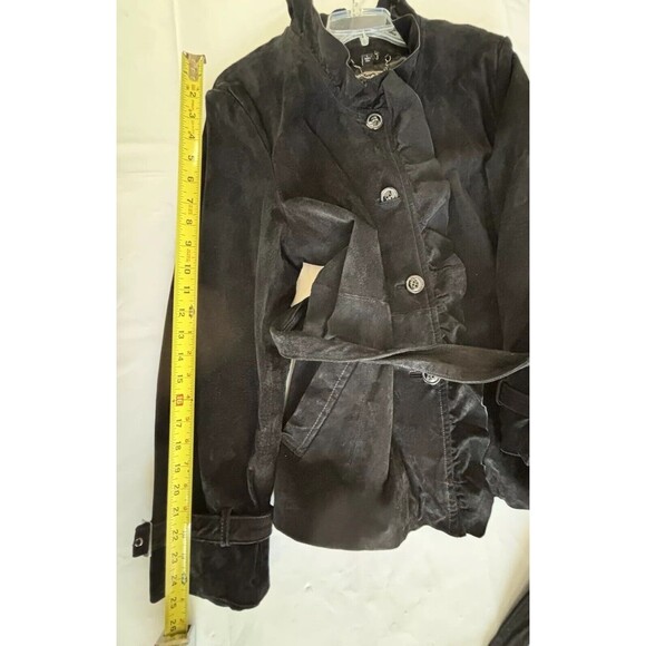 Pamela McCoy Couture Suede Leather Jacket Coat Size L Ruffle Belted Boho Witchy - Picture 11 of 16